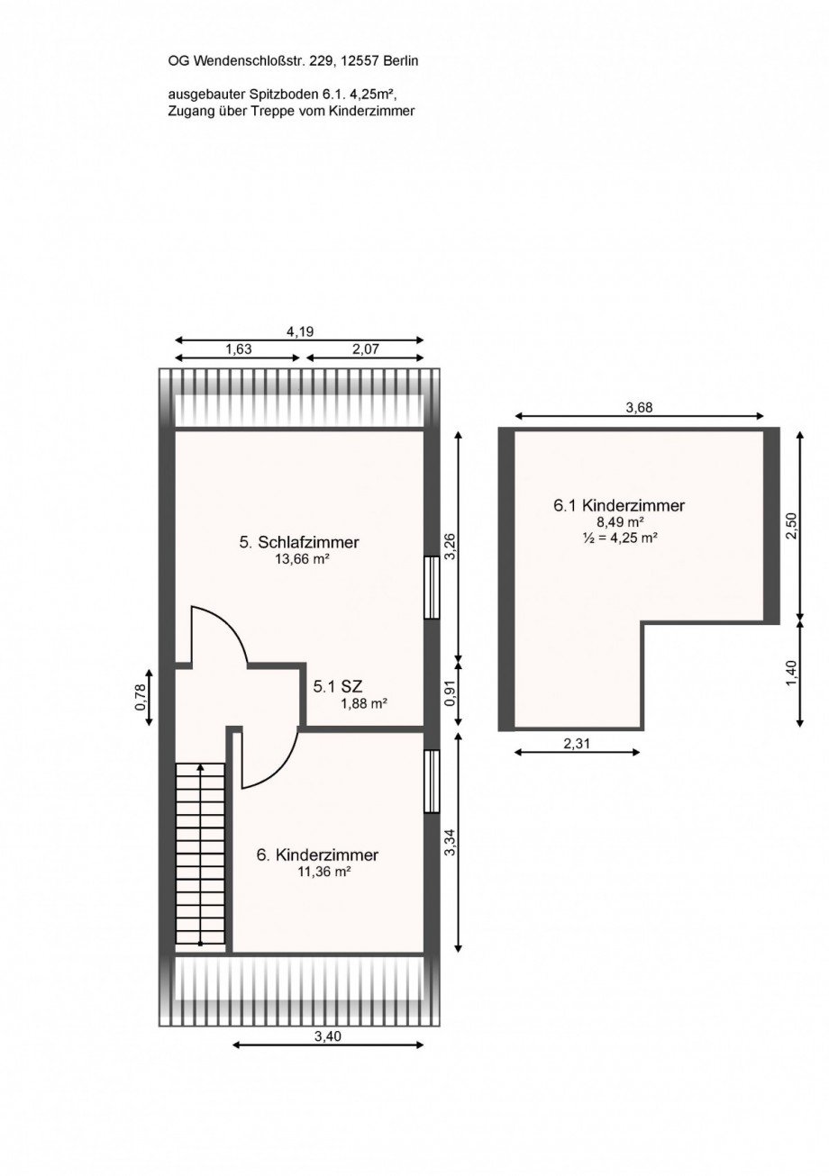 OG Grundriss bemasst Reihenendhaus Berlin