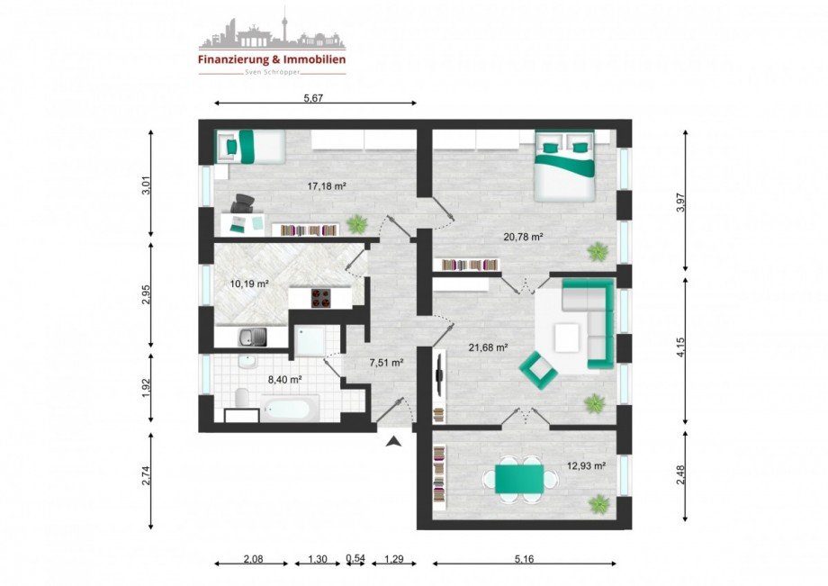 Grundriss bema�t 2 OG WE 6 Wohnung Berlin