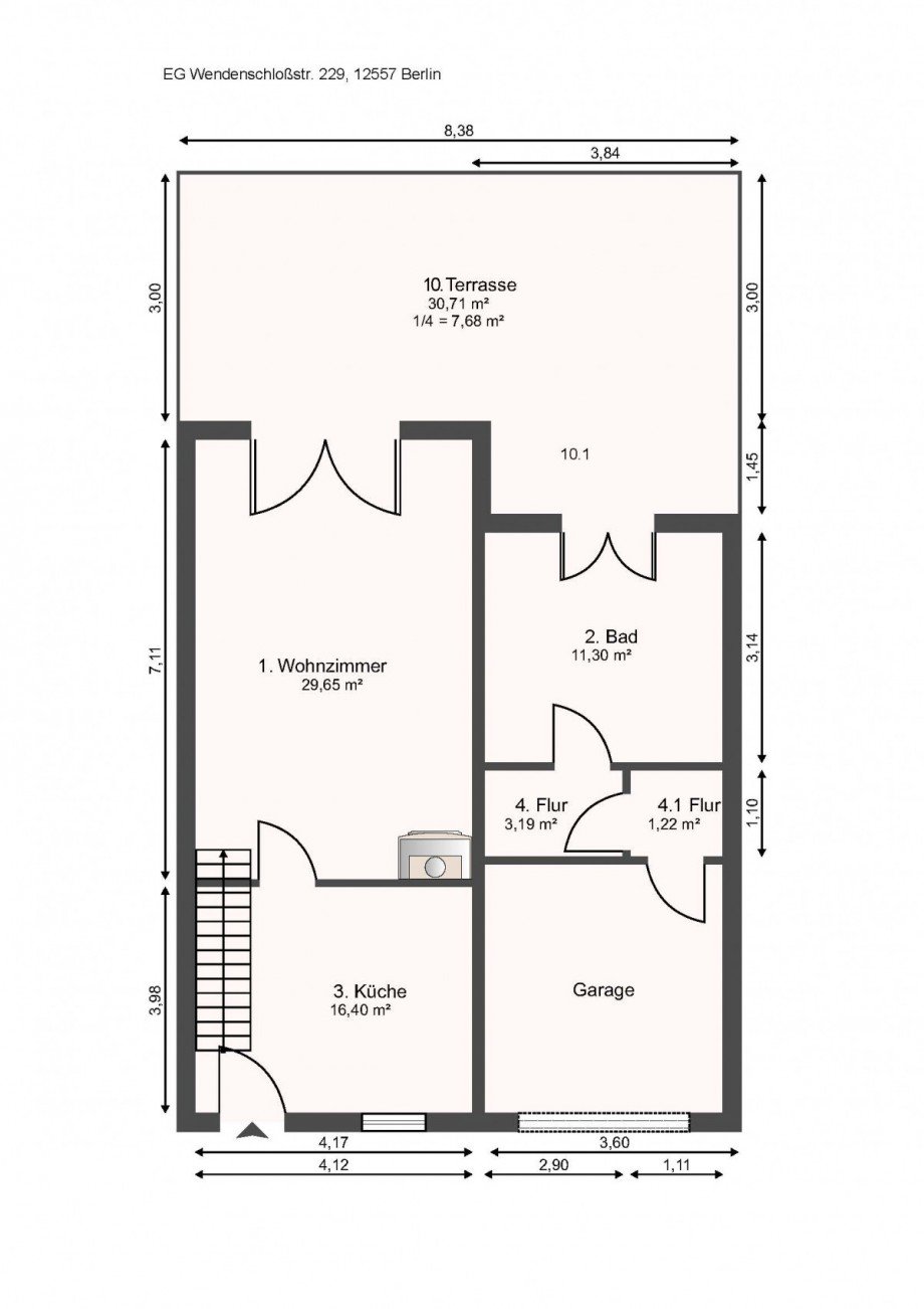 EG Grundriss bemasst Reihenendhaus Berlin